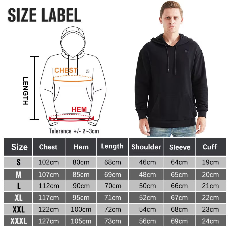 Winter Men'S and Women'S USB Heated Hoodies Cotton Zipper Pocket Wool Thick Lovers Fall/Winter Heating Casual Hoodies