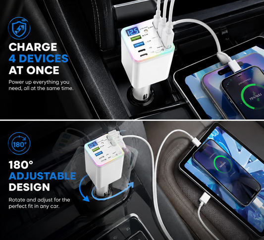 Gravixi™ PowerDrive - 7-in-1 Retractable Car Charger