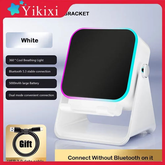 Upgraded Folding Phone Holder with Induction Speaker & Light 5000Mah Portable Audio Bracket for Desk, Home, Office, Travel Decor