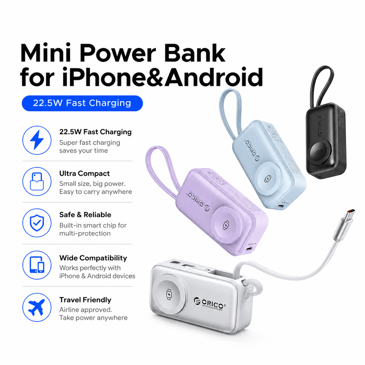 3-in-1 Folding Chargeable Portable Power Bank