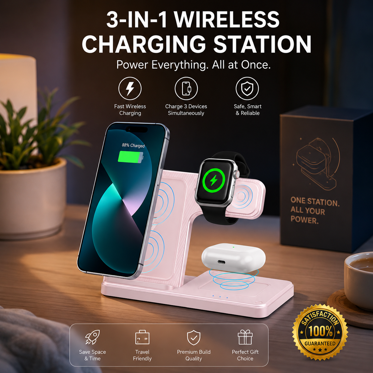 Gravixi ChargeDock™– 3-in-1 Magnetic Wireless Charging Stand
