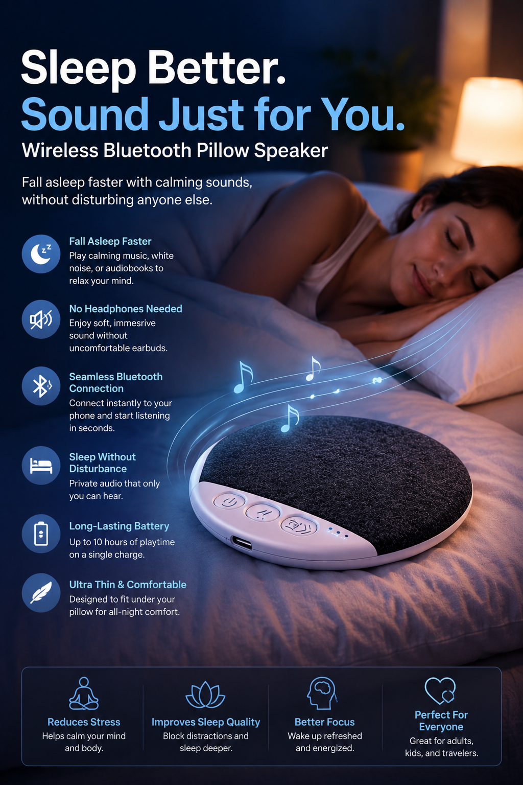 Gravixi SleepWave™ – Wireless Bluetooth Pillow Speaker
