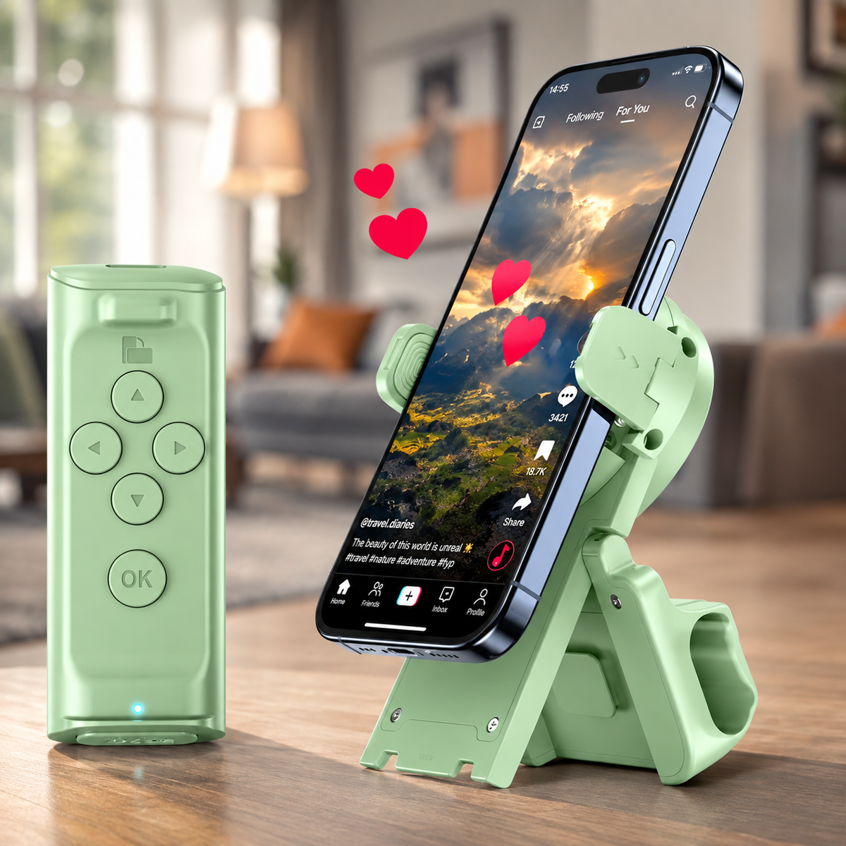 Gravixi ScrollMate™– Wireless TikTok Remote & Smart Phone Stand