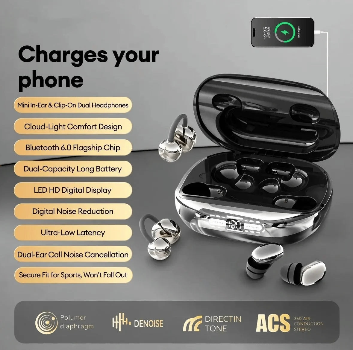 3-in-1 / 6 Wireless earbuds