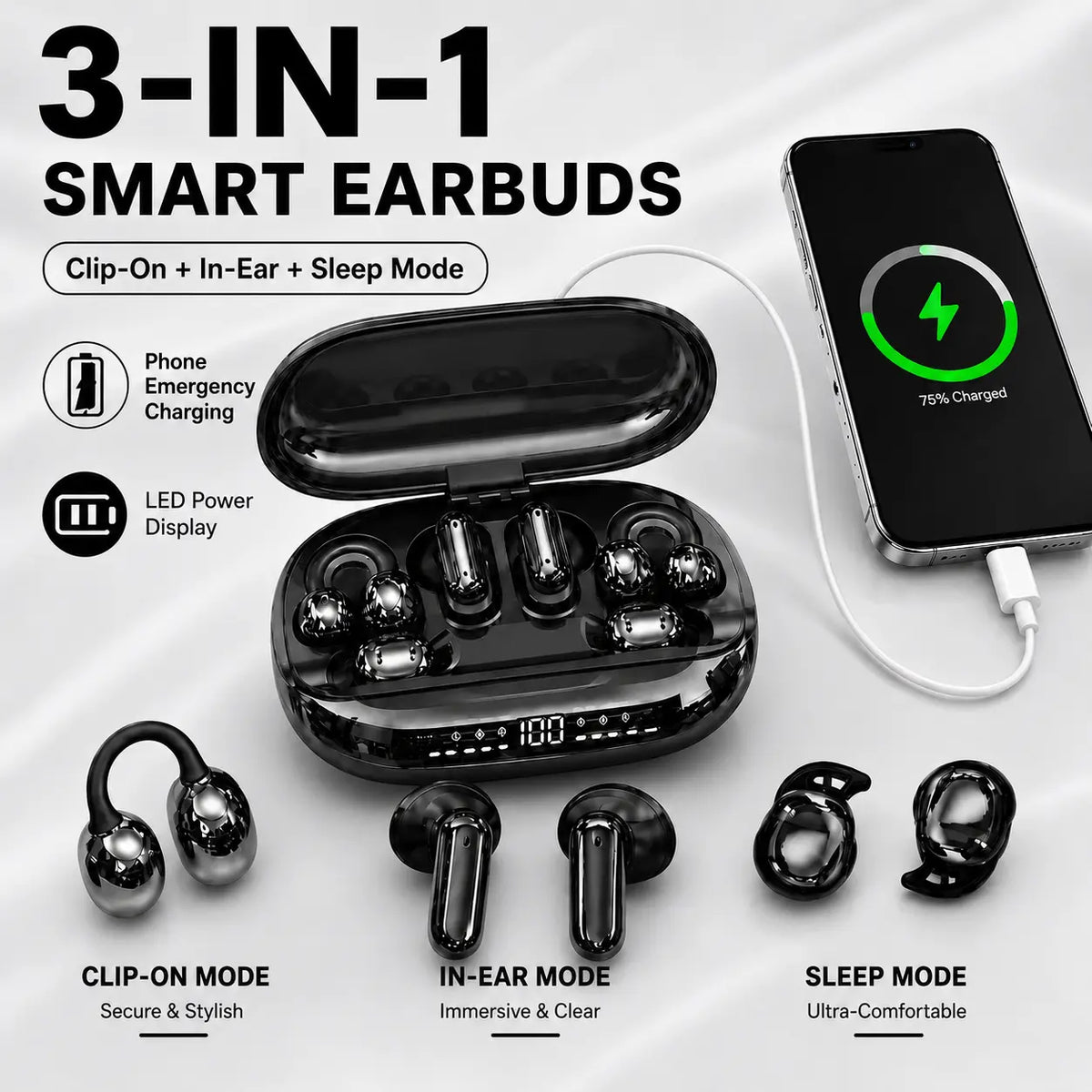 3-in-1 / 6 Wireless earbuds